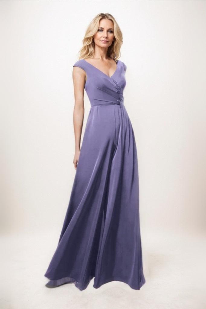 Jumpsuit Maxi Luxe Satin Mother Of The Bride Dress CM0278 - Wisteria Purple - COCOMELODY